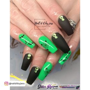 Neon Green And Black Acrylic Nails