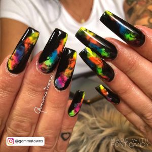 Neon Green And Black Acrylic Nails In Square Shape