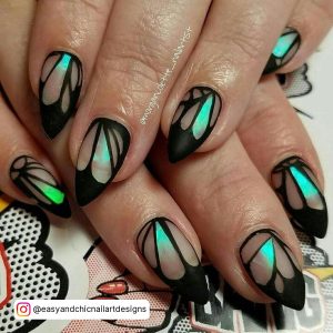 Neon Green And Black Nail Designs With Matte Finish