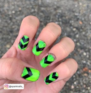 Neon Green And Black Nails In Square Shape