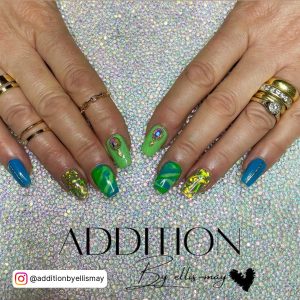 Neon Green And Blue Ombre Nails