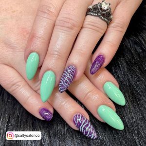 Neon Green And Purple Acrylic Nails