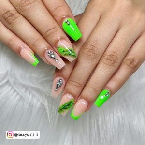 Neon Green Nails With Glitter