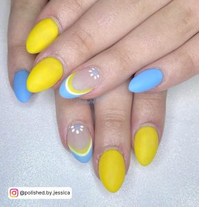 Neon Yellow And Royal Blue Nails