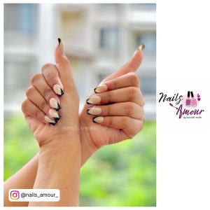 Nude And Black Acrylic Nails With French Tip Design