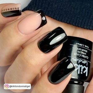 Nude And Black Halloween Nails In Square Shape