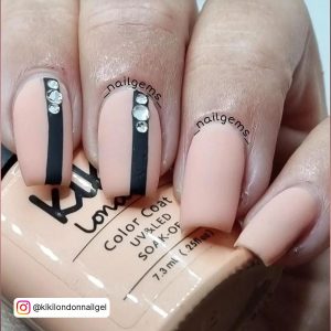 Nude And Black Matte Nails With Diamonds