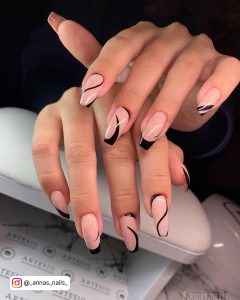Nude And Black Nail With Swirls