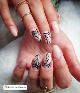 Nude And Black Nails Designs
