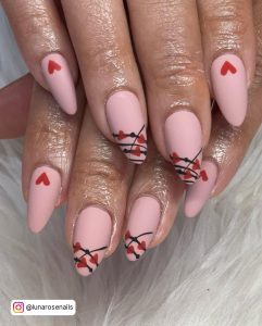 Nude And Red Christmas Nails