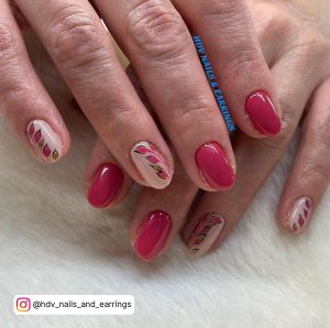 Nude Duck Feet Nails With Red Designs