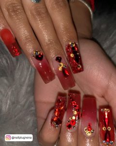 Nude Nails With Red Design