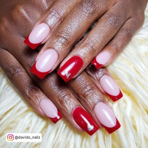 Nude Nails With Red Diamonds