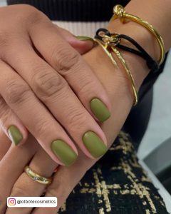 Olive Green And Gold Nails