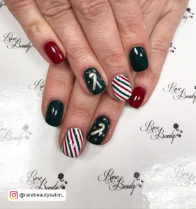 Olive Green And Red Nails