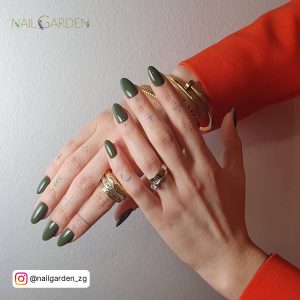 Olive Green French Tip Nails