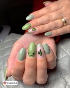 Olive Green Nails With Gold
