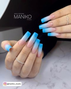 Ombre Blue Nail In Coffin Shape
