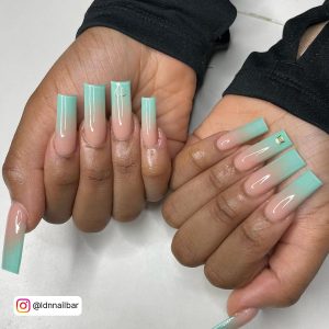 Ombre Blue Nails In Coffin Shape