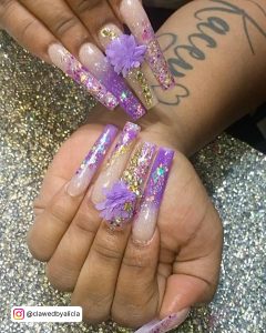 Ombre Coffin Nails With Rhinestones