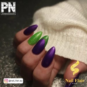 Ombre Green And Purple Nails