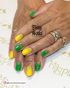 Ombre Green And Yellow Nails