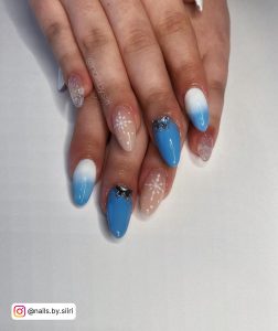 Ombre Nails Blue And White With Snowflakes