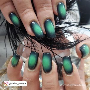 Ombre Nails Green And Black In Square Shape