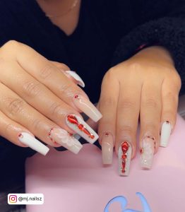 Ombre Red Nails With Diamonds