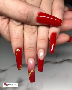 Ombre Red Nails With Glitter