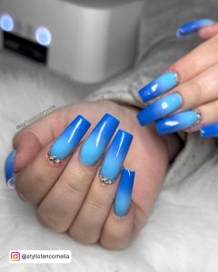Ombre Royal Blue Nails With Diamonds