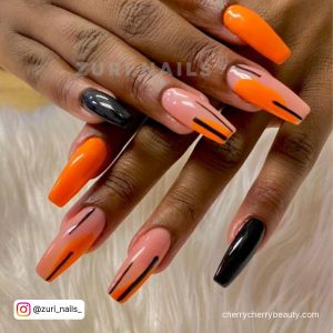 Orange And Black Halloween Nail Designs With Strips