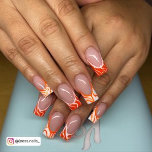 Orange And Red Acrylic Nails