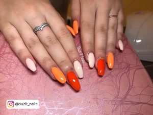 Orange Coffin Nails Design