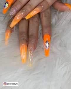 Orange French Tip Nails Coffin