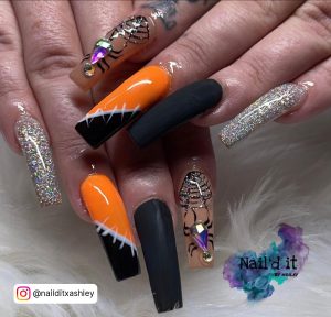Orange Halloween Coffin Nails