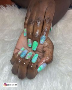 Pastel Blue And Green Nails