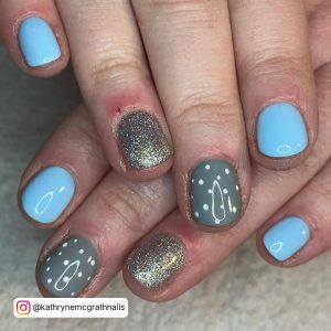 Pastel Blue Nails With Butterflies