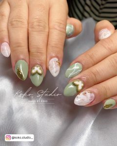 Pastel Green And Pink Nails