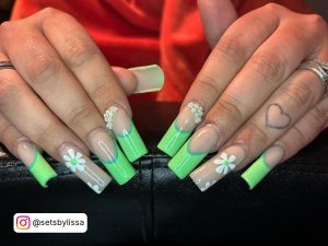 Pastel Green French Tip Nails