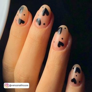 Pink And Black Heart Nails