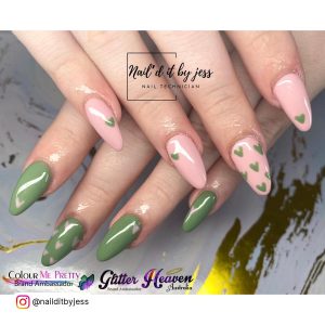 Pink And Green Acrylic Nails