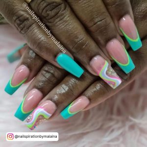 Pink And Neon Green Nails