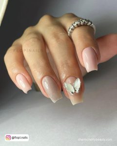 Pink Butterfly Acrylic Nails