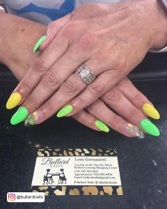 Pink Green And Yellow Nails