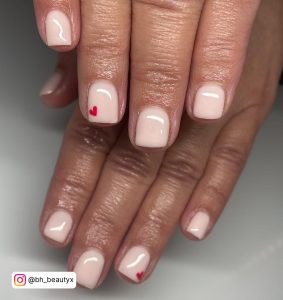 Pink Nails With Red Hearts