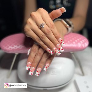 Pink Nails With Small Red Heart