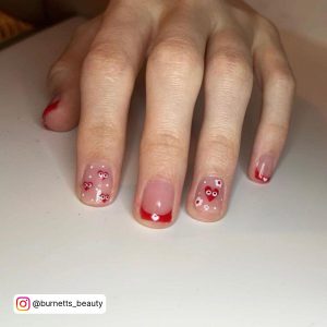 Pink With Red Hearts Nails