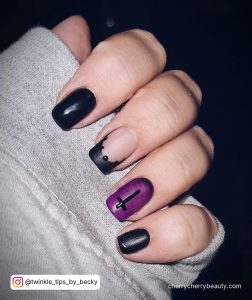 Purple And Black Matte Nails For Halloween
