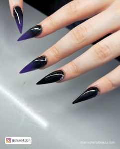 Purple And Black Nail Design Ideas In Stiletto Shape